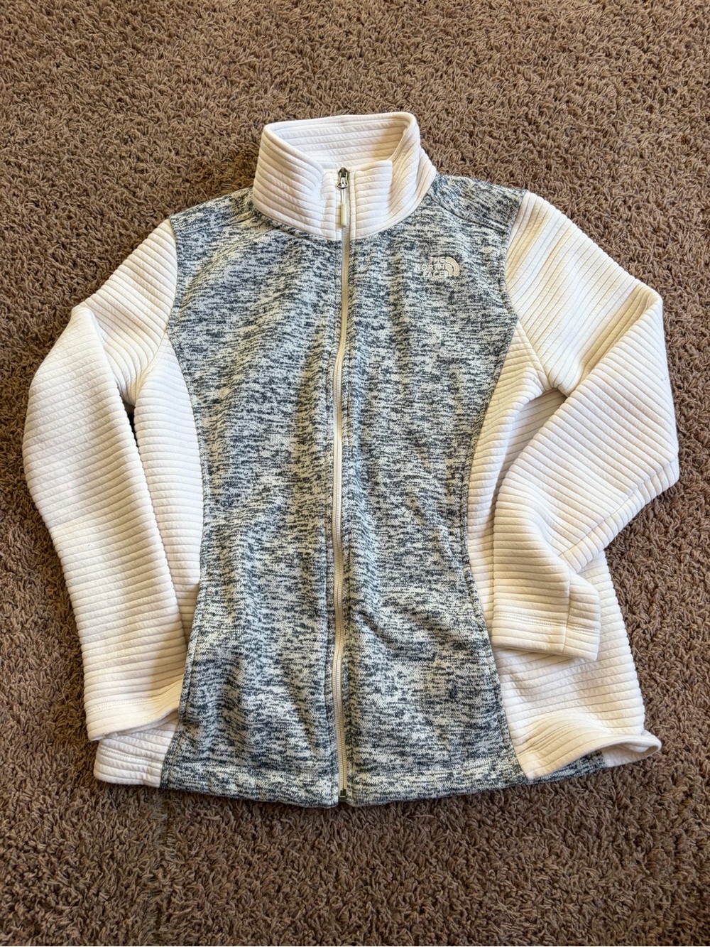 The North Face Heather Gray and Cream Full-Zip Girls' Jacket